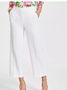 NWT Women's Kasper Petite Pull-On Straight Leg Pant Lined White Size P/S
